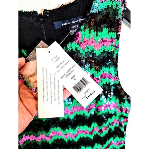 NWT $448 French Connection Mardi Gras Siberian Stripe Couture Sequin Party Dress - Picture 6 of 7